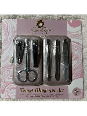 Jessica Simpson Pink Silver Ultimate 7 Piece Manicure Pedi Set Travel Case Incl